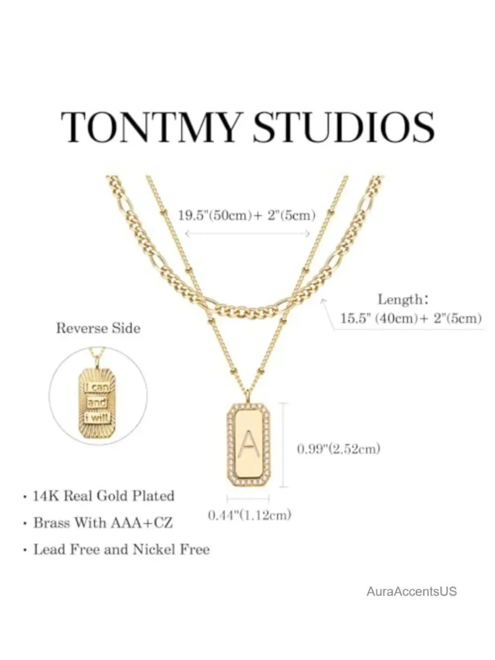 14K Gold Plated Initial Necklace Layered Figaro Chain Dainty Letter Pendant